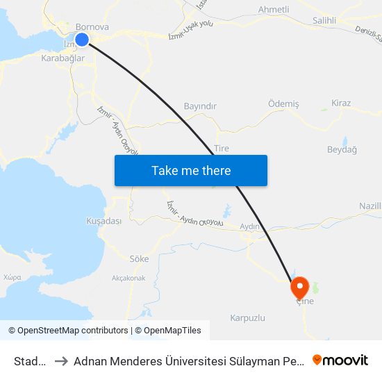 Stadyum to Adnan Menderes Üniversitesi Sülayman Pekgüzel Kampüsü map