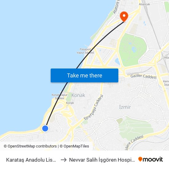 Karataş Anadolu Lisesi to Nevvar Salih İşgören Hospital map