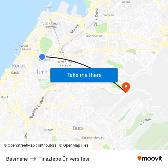 Basmane to Tınaztepe Üniversitesi map