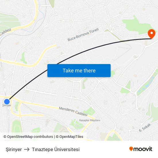 Şirinyer to Tınaztepe Üniversitesi map