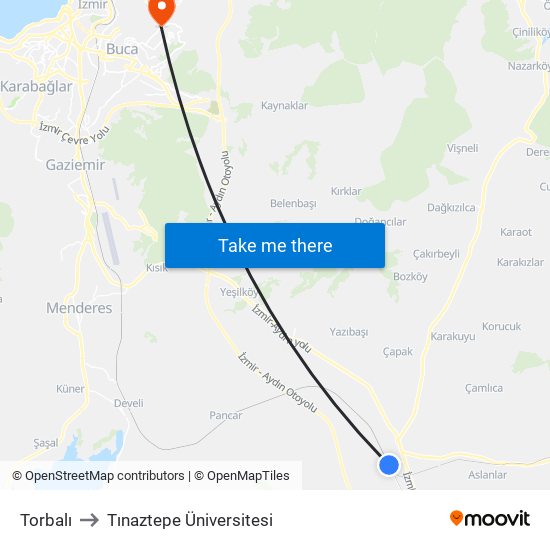 Torbalı to Tınaztepe Üniversitesi map