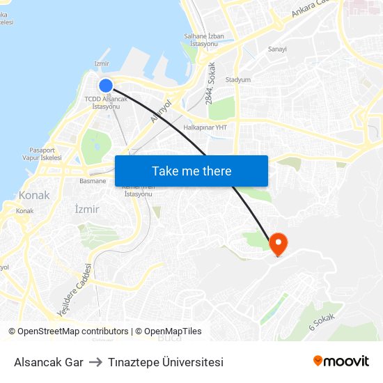 Alsancak Gar to Tınaztepe Üniversitesi map