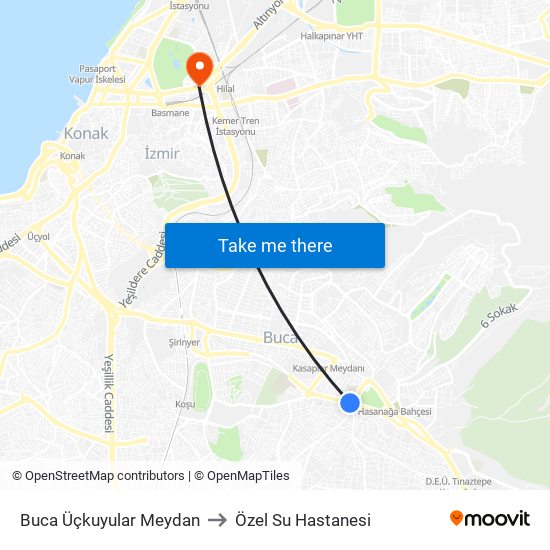 Buca Üçkuyular Meydan to Özel Su Hastanesi map