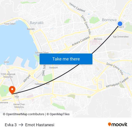 Evka 3 to Emot Hastanesi map