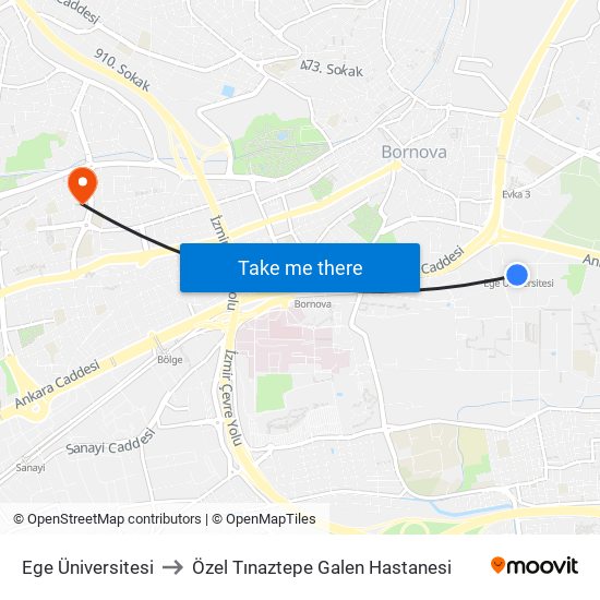 Ege Üniversitesi to Özel Tınaztepe Galen Hastanesi map