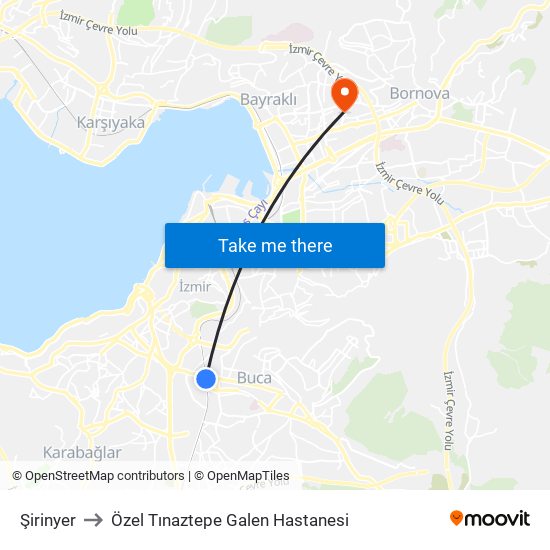 Şirinyer to Özel Tınaztepe Galen Hastanesi map