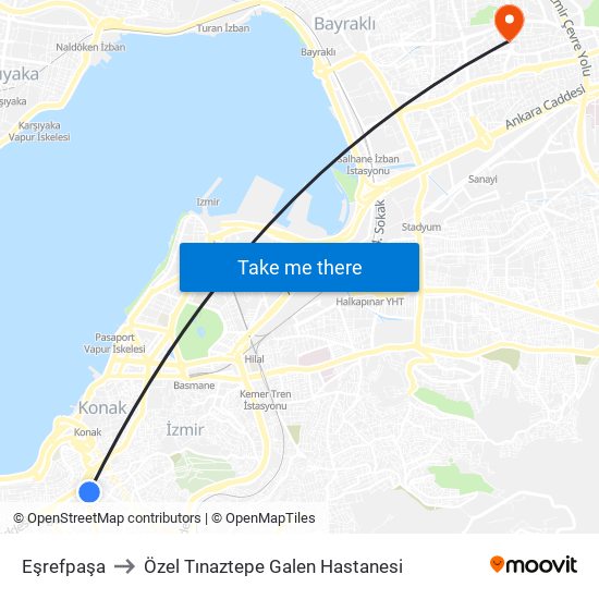 Eşrefpaşa to Özel Tınaztepe Galen Hastanesi map