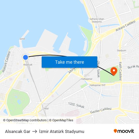 Alsancak Gar to İzmir Atatürk Stadyumu map