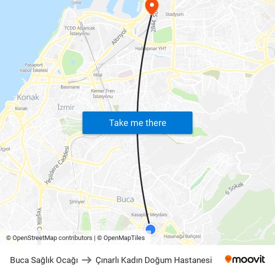 Buca Sağlık Ocağı to Çınarlı Kadın Doğum Hastanesi map