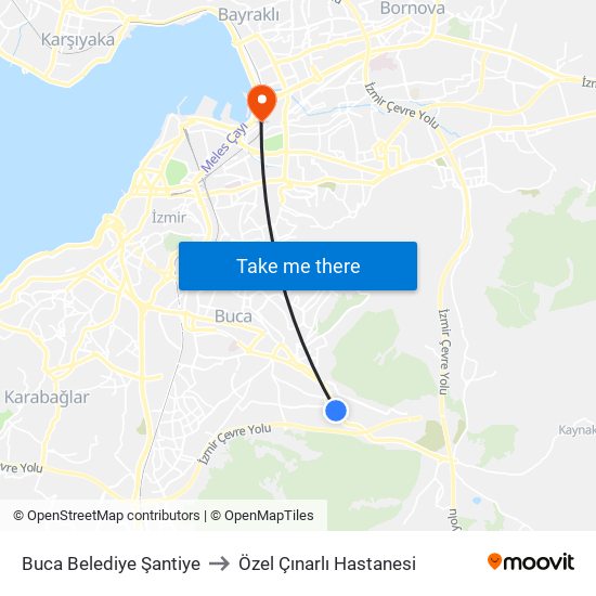Buca Belediye Şantiye to Özel Çınarlı Hastanesi map