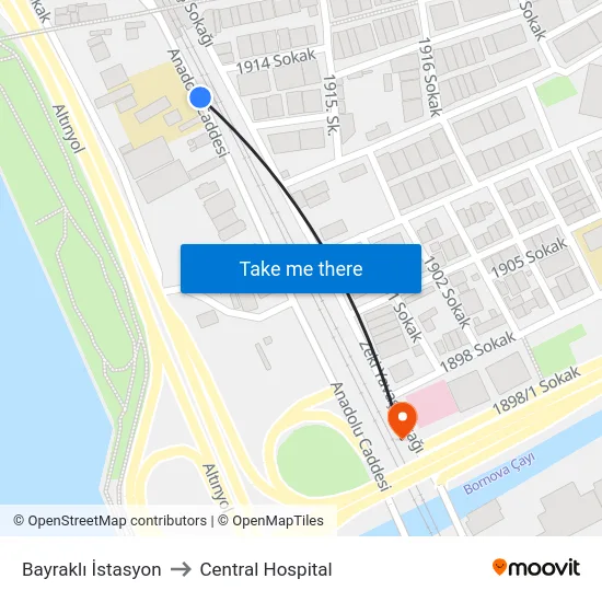 Bayraklı İstasyon to Central Hospital map