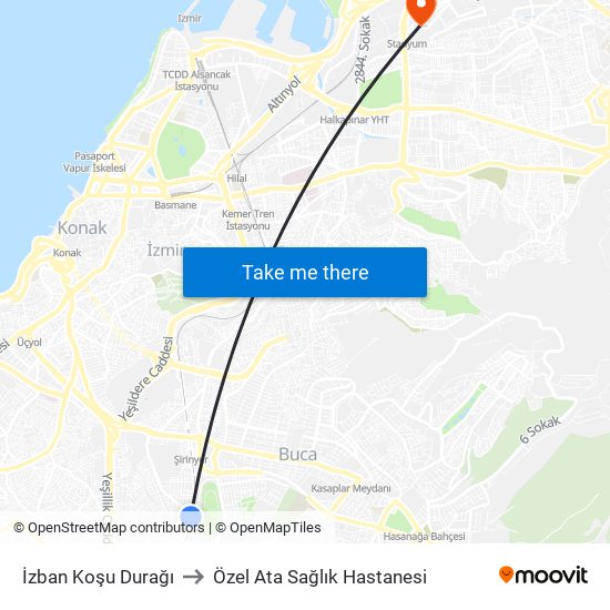 İzban Koşu Durağı to Özel Ata Sağlık Hastanesi map