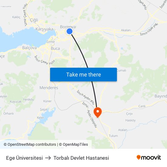 Ege Üniversitesi to Torbalı Devlet Hastanesi map