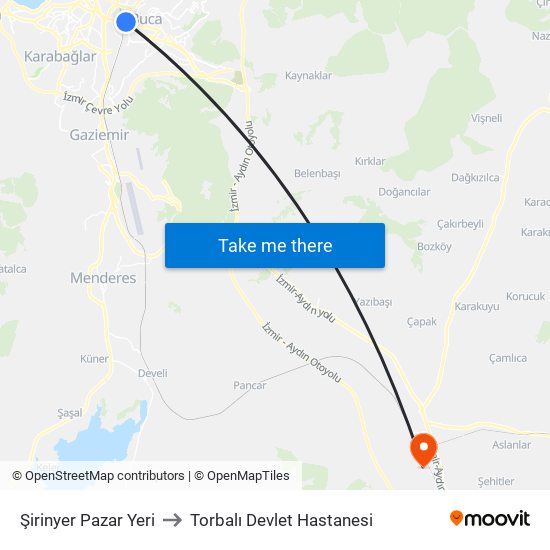 Şirinyer Pazar Yeri to Torbalı Devlet Hastanesi map