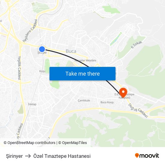 Şirinyer to Özel Tınaztepe Hastanesi map