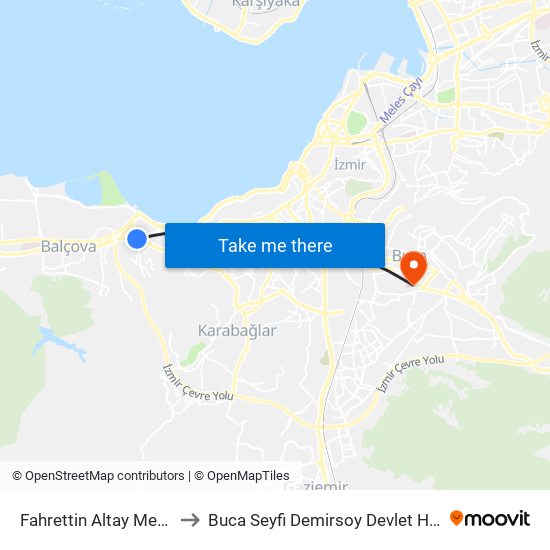 Fahrettin Altay Meydan 7 to Buca Seyfi Demirsoy Devlet Hastanesi map