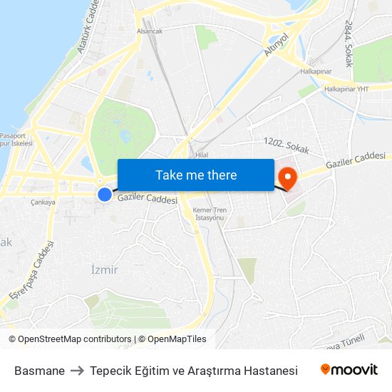 Basmane to Tepecik Eğitim ve Araştırma Hastanesi map