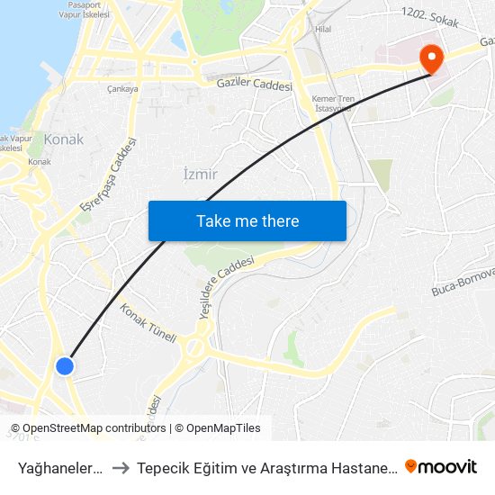 Yağhaneler 2 to Tepecik Eğitim ve Araştırma Hastanesi map