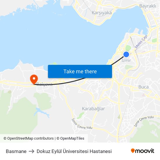 Basmane to Dokuz Eylül Üniversitesi Hastanesi map