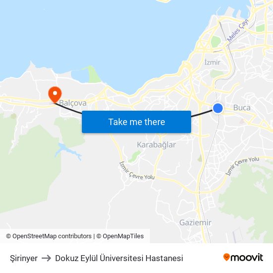 Şirinyer to Dokuz Eylül Üniversitesi Hastanesi map