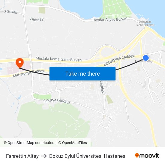 Fahrettin Altay to Dokuz Eylül Üniversitesi Hastanesi map