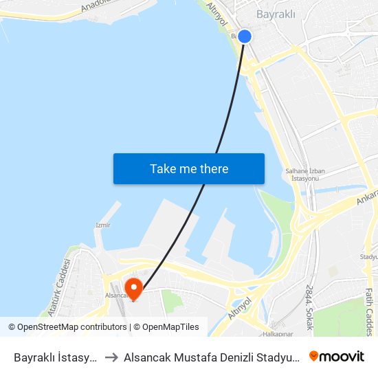 Bayraklı İstasyon to Alsancak Mustafa Denizli Stadyumu map