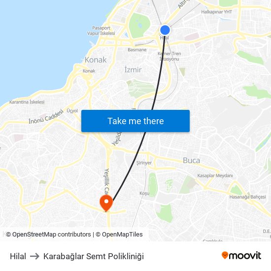 Hilal to Karabağlar Semt Polikliniği map