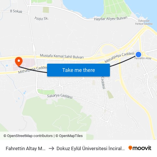 Fahrettin Altay Meydan 9 to Dokuz Eylül Üniversitesi İnciraltı Yerleşkesi map