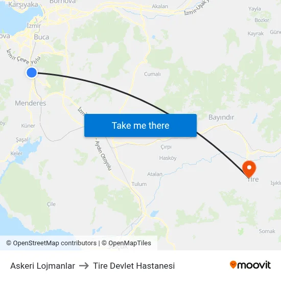 Askeri Lojmanlar to Tire Devlet Hastanesi map