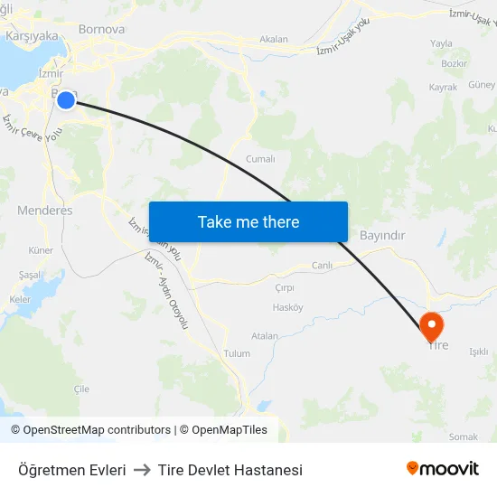 Öğretmen Evleri to Tire Devlet Hastanesi map