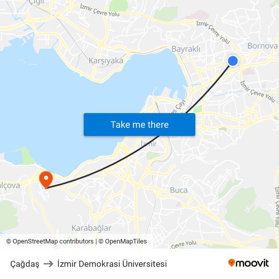 Çağdaş to İzmir Demokrasi Üniversitesi map