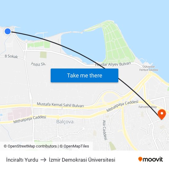 İnciraltı Yurdu to İzmir Demokrasi Üniversitesi map
