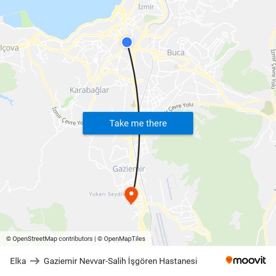 Elka to Gaziemir Nevvar-Salih İşgören Hastanesi map