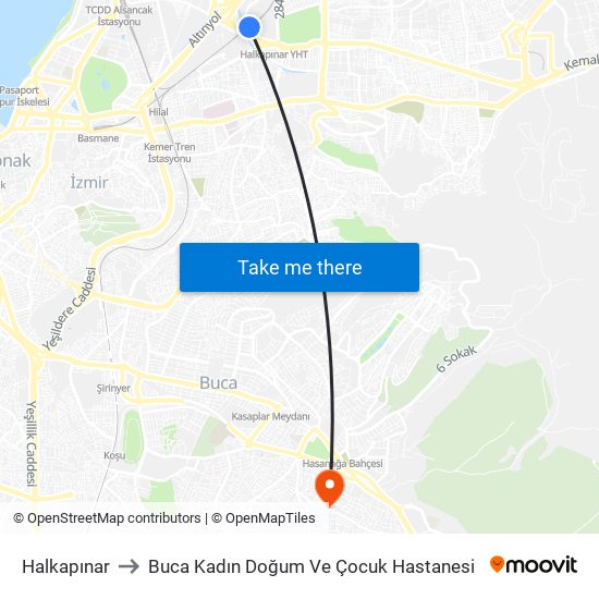 Halkapınar to Buca Kadın Doğum Ve Çocuk Hastanesi map