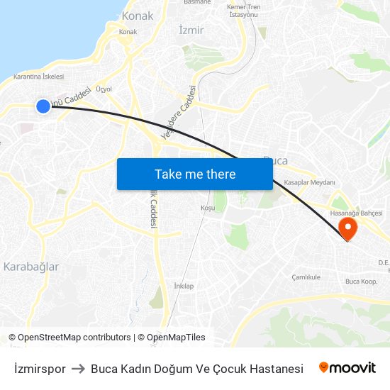 İzmirspor to Buca Kadın Doğum Ve Çocuk Hastanesi map