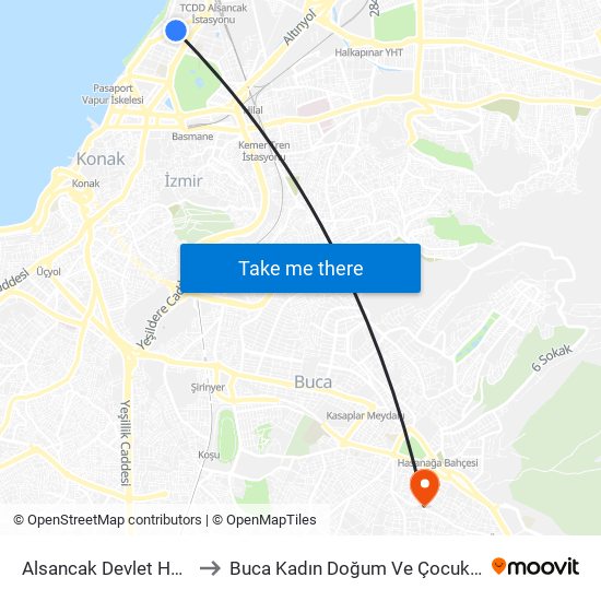 Alsancak Devlet Hastanesi to Buca Kadın Doğum Ve Çocuk Hastanesi map