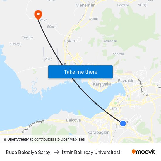 Buca Belediye Sarayı to İzmir Bakırçay Üniversitesi map