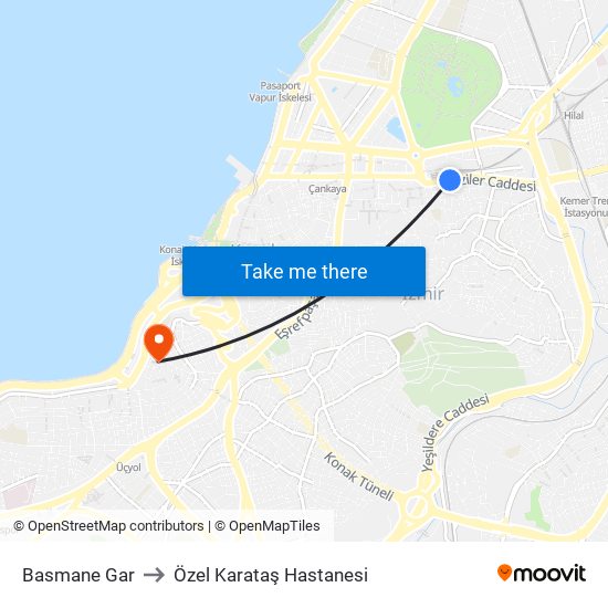 Basmane Gar to Özel Karataş Hastanesi map