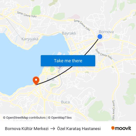 Bornova Kültür Merkezi to Özel Karataş Hastanesi map