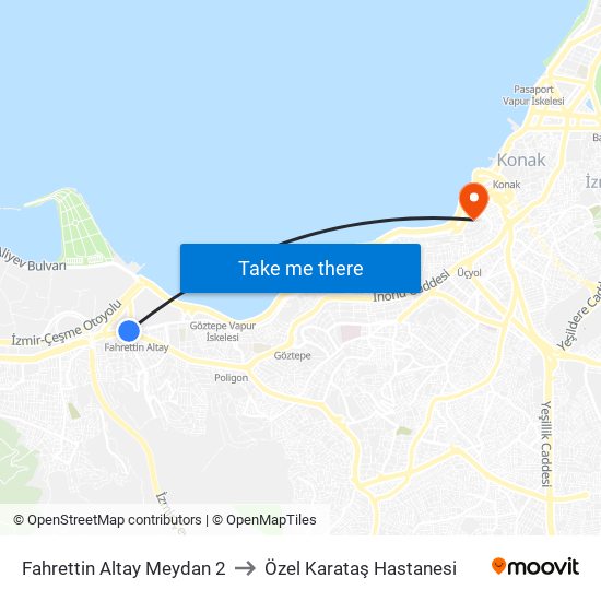 Fahrettin Altay Meydan 2 to Özel Karataş Hastanesi map