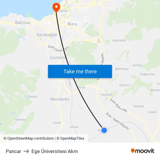 Pancar to Ege Üniversitesi Akm map