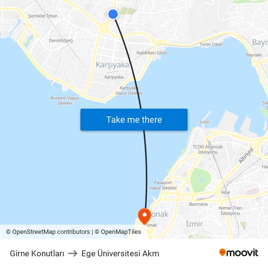 Girne Konutları to Ege Üniversitesi Akm map