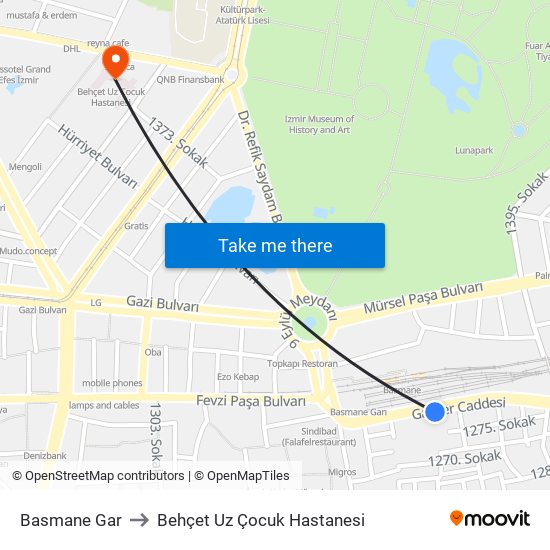 Basmane Gar to Behçet Uz Çocuk Hastanesi map