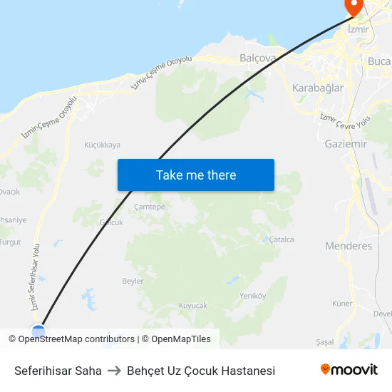 Seferihisar Saha to Behçet Uz Çocuk Hastanesi map