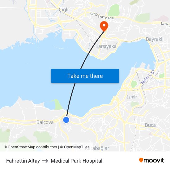 Fahrettin Altay to Medical Park Hospital map