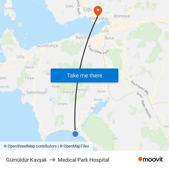 Gümüldür Kavşak to Medical Park Hospital map