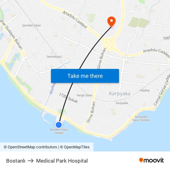 Bostanlı to Medical Park Hospital map