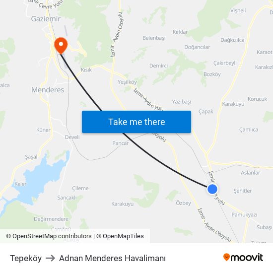 Tepeköy to Adnan Menderes Havalimanı map