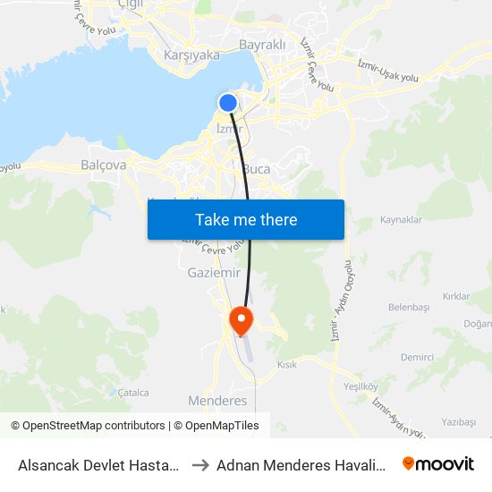 Alsancak Devlet Hastanesi to Adnan Menderes Havalimanı map
