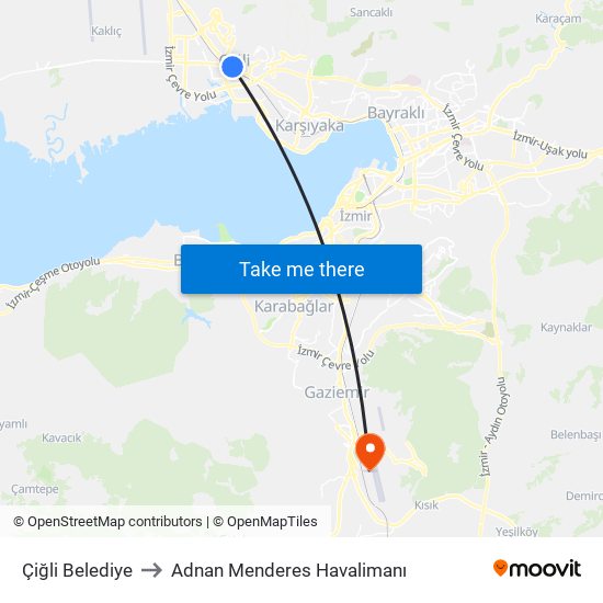 Çiğli Belediye to Adnan Menderes Havalimanı map
